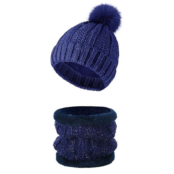 Women's Winter Warm Hat and Scarf Set, Plush Lined Thickened Cold Weather Set, Thermal Ear Protection and Neck Warmer for Cycling and Outdoor Activities Navy