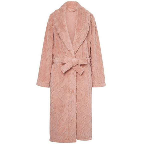 Womens Winter Thick Bathrobe Ladies Shawl Collar Fleece Plush Warm Long Robes Fleece Nightgown Sleepwear for Couples