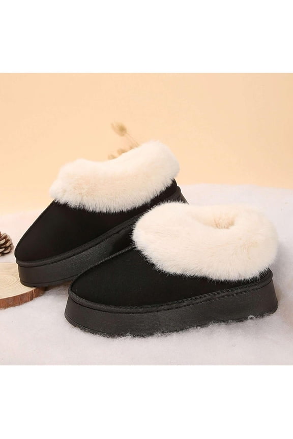 Womens Winter Thick Sole Suede Shearling Slippers - Warm Snow Boots Casual Short Shoes for Women 2026