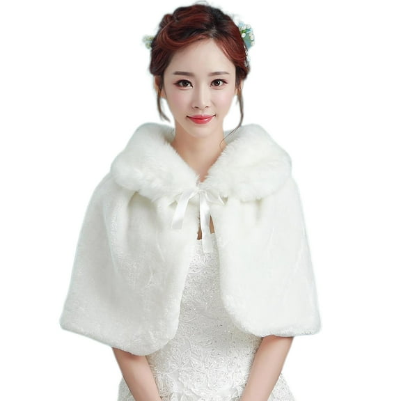 Womens Winter Thicken Plush Wrap Stole Elbow Length Wedding Bridal Shawl Cape Wa