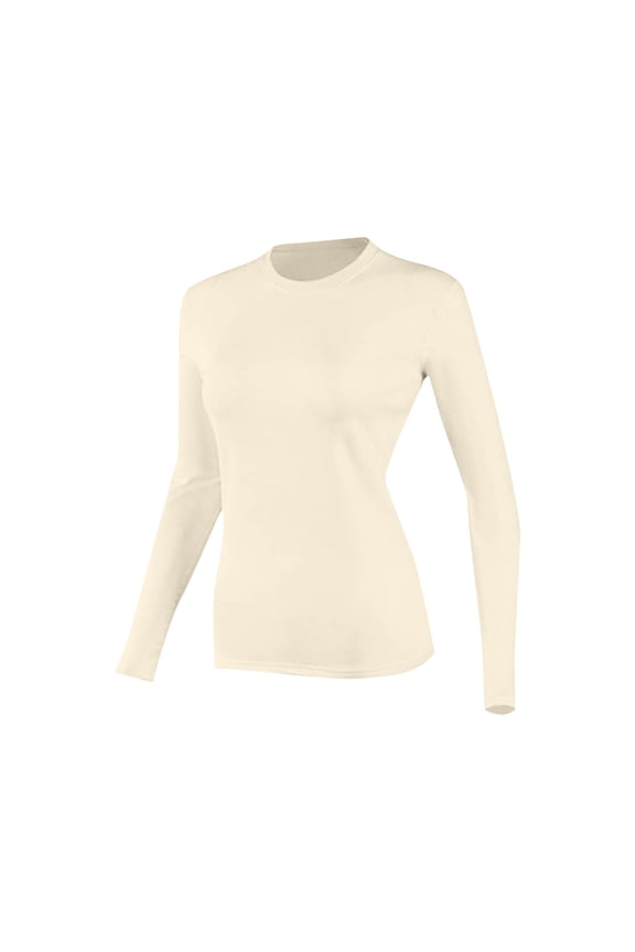 Womens Winter Tops Long Sleeve Slim Fitted Thermal Underwear Tee Shirt Soild Crew Neck Pullover Base Sweaters (S, Beige)