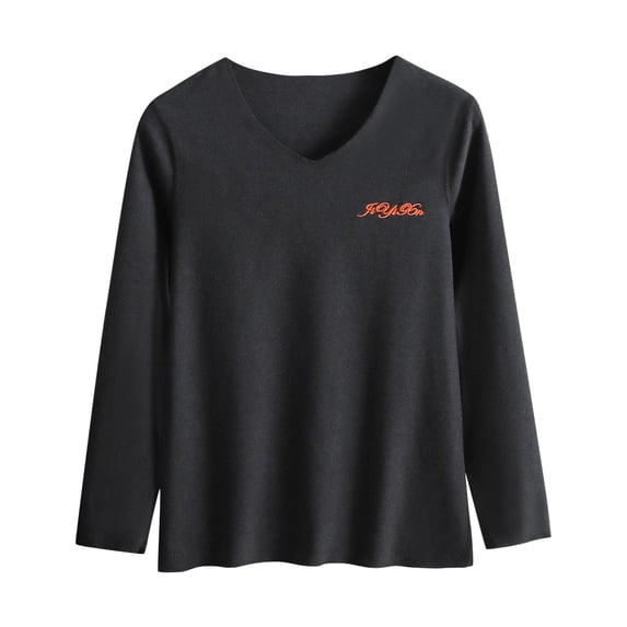 Womens Winter Tops Soft Velvet Thermal Base Tees Sweater Lightweight Fleece V Neck Casual Fall Pullover Tshirts (XL, Black)