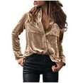 thumbnail image 1 of Womens Winter Velvet Long Sleeve Button Down Casual Tops Shirts Retro Solid Color Velour Blouse Tops with Pocket, 1 of 5