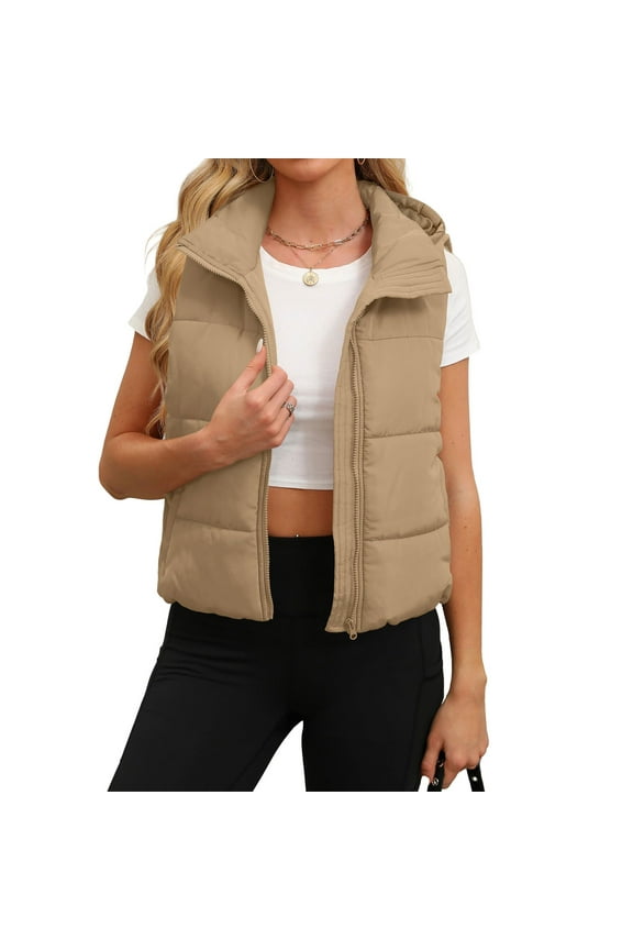 Womens Winter Vest Quilted Puffer Vest Zip Up Sleeveless Outerwear Jacket Women Thermal Sleeveless Cropped Vests Stand Collar Lightweight Travel Vests Casual Trendy Workout Vest for Women