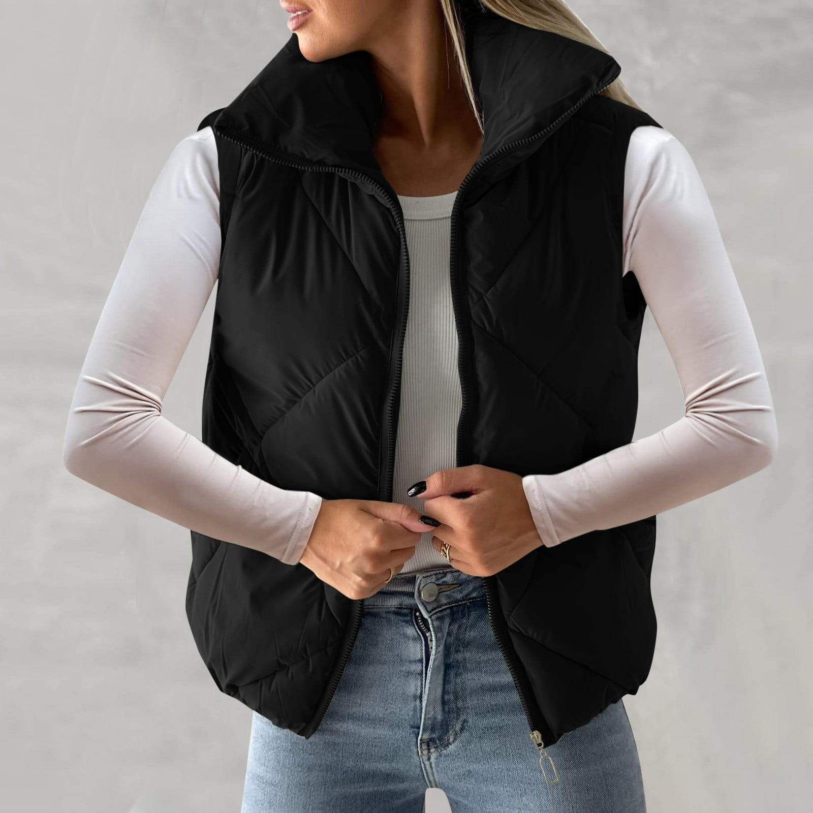 Womens Winter Vest Quilted Puffer Vest Zip Up Sleeveless Outerwear
