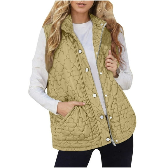 Womens Winter Vests Jacquard Vests Quilted Puffer Coat Thicken Parka Garments Lapel V Neck Coat Button Down Jacket Vest Casual Comfy Overcoat Design Fashion Outerwear Outfits