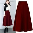 thumbnail image 1 of Riforla Womens Winter Vintage High Elastic Waist A Line Pleated Wool Midi Skirt Lady Skirt Womens Skirts A M, 1 of 7