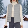 thumbnail image 1 of Womens Winter Waistcoat Lightweight Quilted Padded Vests Collarless Outdoor Short Warm Outwear Gilet Sleeveless Jacket Gray S, 1 of 6