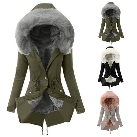 Summer Savings Clearance 2024 Womens Winter Warm Coats Fuzzy Hooded Padded Jackets Thicken Long Parka Outerwear Plus Size Overcoat with Pockets Winter Coat Abrigos de Mujer Elegantes Largos