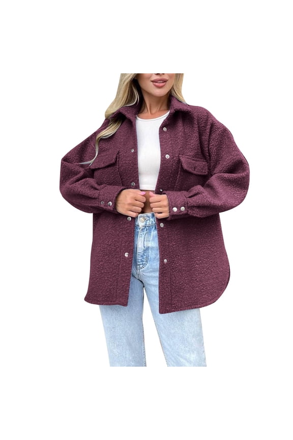 Womens Winter Warm Coats Long Sleeve Button Front Drop Shoulder Pocket Casual Coat Jacket With Pockets