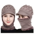 thumbnail image 1 of Womens Winter Warm Elastic Soft Ear Protection Knitted Scarf Mask hat Fleece Lined Beanie Hat one-Piece hat, 1 of 7