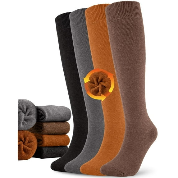 Womens Winter Warm Knee High Socks, Ladies Cotton Thick Hiking Skiing Comfy Thermal Boot Long Socks