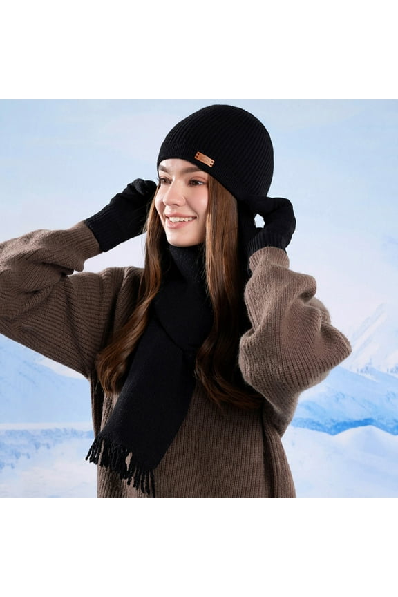 Womens Winter Warm Knit Beanie Hat Gloves Long Neck Scarf Set with Fleece Lined Skull Caps Gifts for Women
