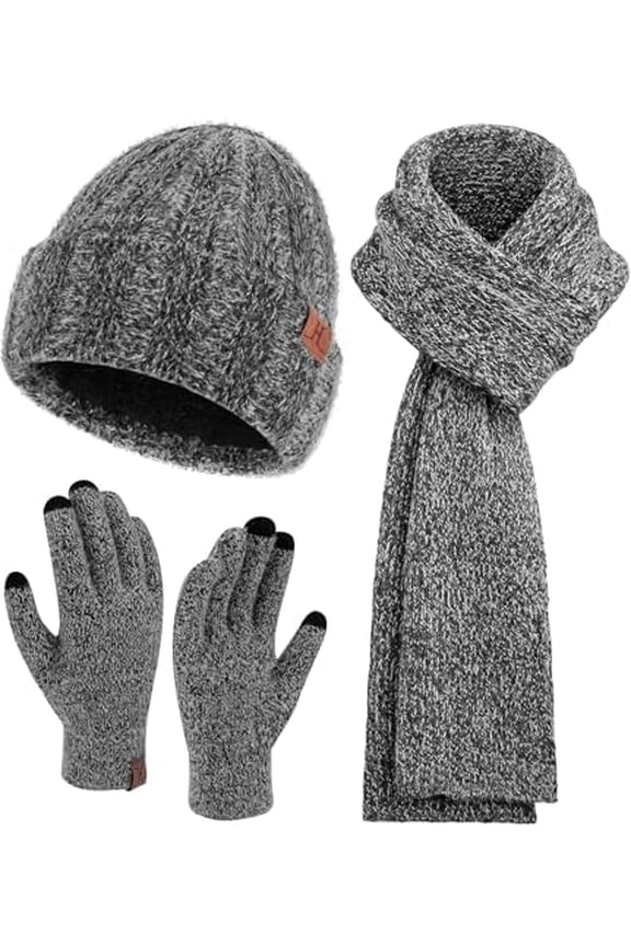 Womens Winter Warm Knit Beanie Hat Touchscreen Gloves Long Neck Scarf Set with Fleece Lined Skull Caps Gifts for Women
