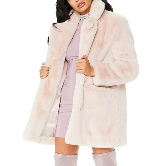 Womens Winter Warm Lapel Faux Fur with Inner Lining & Buttons Coats Light Pink S