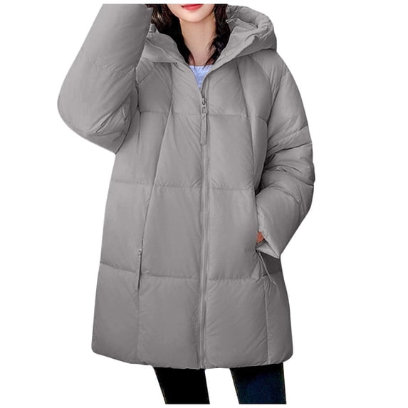 Womens Winter Warm Long Coats Thicken Warm Soft Hood Jackets Quilted Baggy Full Zip Windproof Trendy Heavyweight Outerwear (XL, Gray)