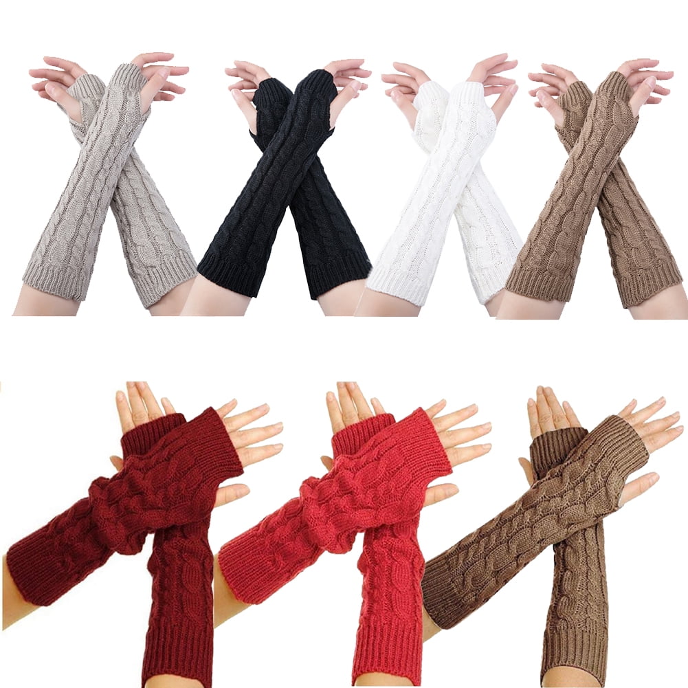 Womens Winter Warm Over Elbow Long Fingerless Thumb Hole Gloves Mittens