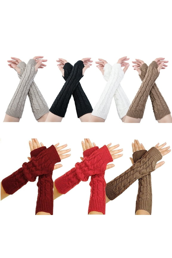Womens Winter Warm Over Elbow Long Fingerless Thumb Hole Gloves Mittens Knitted Arm Warmer
