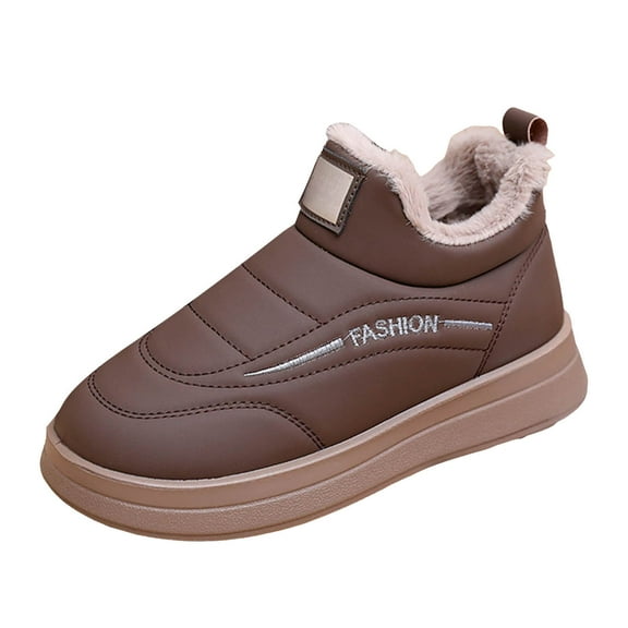 Womens Winter Warm Platform Snow Boots Faux Furry Lined Slip On Ankle Booties Comfortable Outdoor Non Slip Work Shoes Brown Size 8