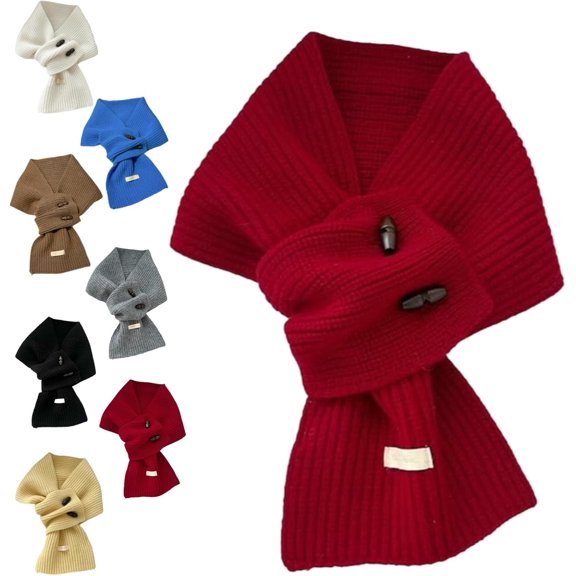 Womens Winter Warm Scarf with Wooden Button Knitted Neck Wrap,Solid Color Knit Thick Scarf,Warmer Scarves for Cold Weather