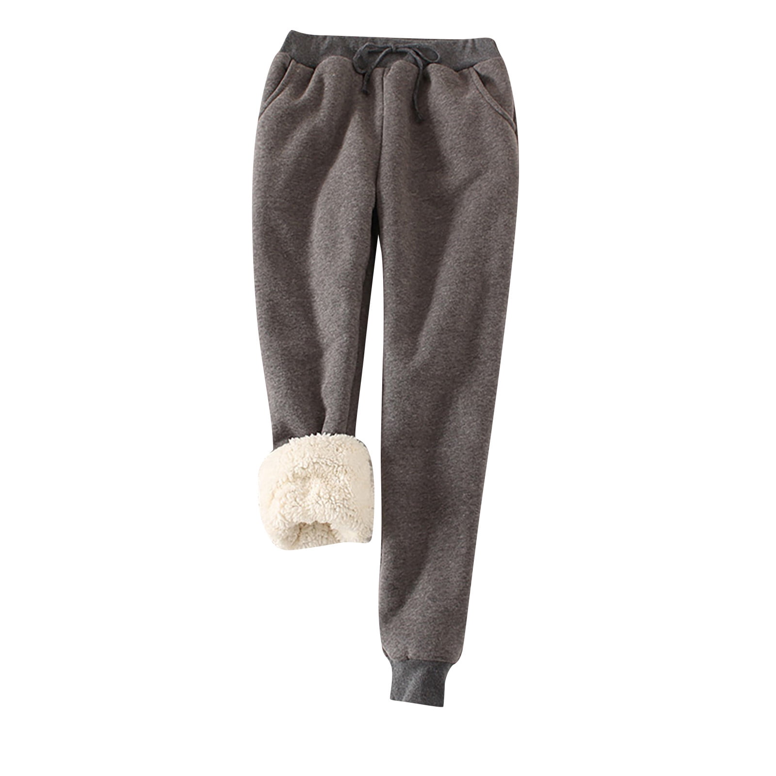 Womens Winter Warm Sherpa Fleece Lined Jogger Pants Elastic High Waist