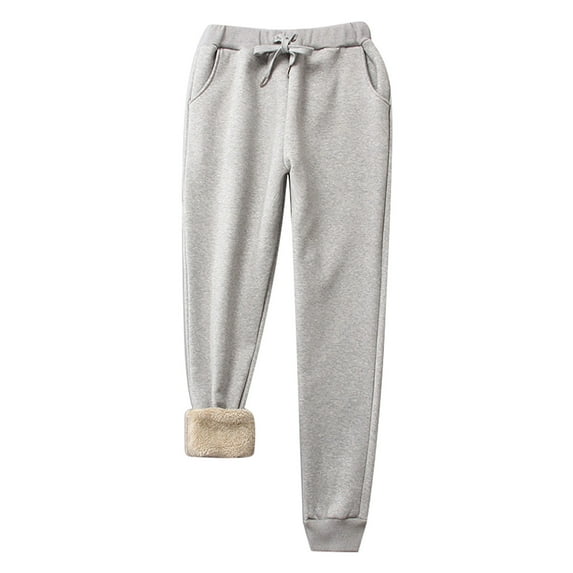 Womens Winter Warm Sherpa Fleece Lined Jogger Pants Elastic High Waist Thick Cozy Sweatpants Casual Thermal Trousers