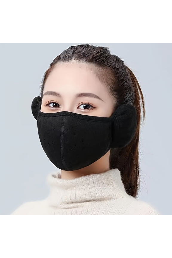 Womens Winter Warm Windproof Mask with Fluffy Ear Covers - Thick Dustproof Breathable Mouth Cover Half Face Earflaps