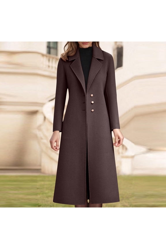 Womens Winter Wool Blend Camel Long Coat Notch Single-Breasted Lapel Jacket Outwear