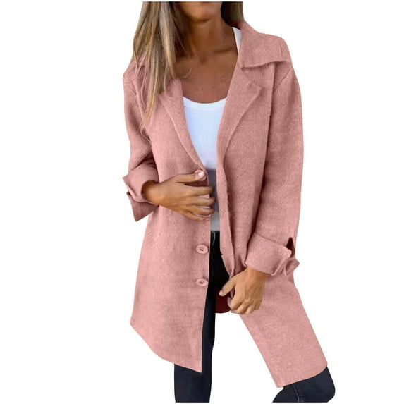 Womens Winter Wool Blend Pea Jackets Plus Size Solid Color Single Breasted Stand Collar Casual Trench Warm Coats Outwear,Pink,2XL