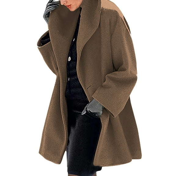 Womens Winter Wool Coat Trench Jacket Ladies Warm Slim Long Overcoat Outwear Camel Color 5XL