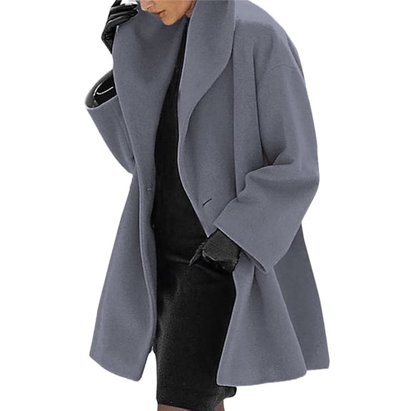 Womens Winter Wool Coat Trench Jacket Ladies Warm Slim Long Overcoat Outwear Gray 4XL