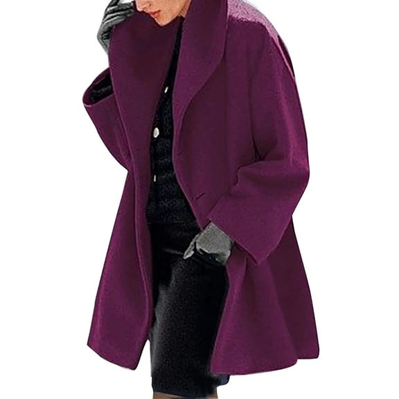 Womens Winter Wool Coat Trench Jacket Ladies Warm Slim Long Overcoat Outwear Purple XXL