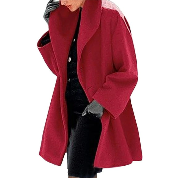 Womens Winter Wool Coat Trench Jacket Ladies Warm Slim Long Overcoat Outwear Red XXL