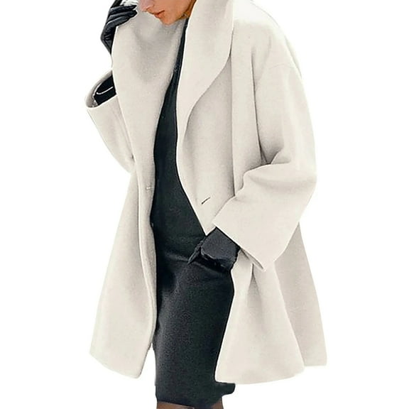 Womens Winter Wool Coat Trench Jacket Ladies Warm Slim Long Overcoat Outwear White XXL