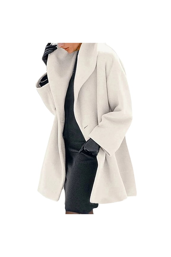 Womens Winter Wool Coat Trench Jacket Ladies Warm Slim Long Overcoat Outwear White XXL