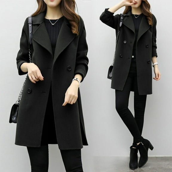 Womens Winter Wool Coat Usmixi Trench Jacket for Women Long Sleeve Lapel Casual Solid Open Button Cardigan Outwear Side Slit Ladies Cozy Woolen Blazer Coat 2023 Coats