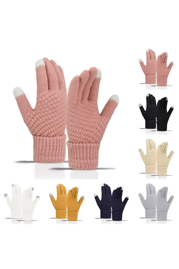 Womens Winter Wool Gloves Solid Color Fleece Lined Knit Cold Weather Proof