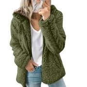 LOPSIE Womens Winter Zipper Fleece Jackets Casual Loose Hooded Plush Warm Coats Fluffy Long Sleeve Cardigan Tops Outwear