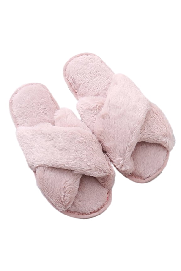 Womens Winter for Cross Fluffy Plush Home Slippers Indoor Fuzzy Warm Solid Color Flat Shoes House Open Toe Slide Sandals