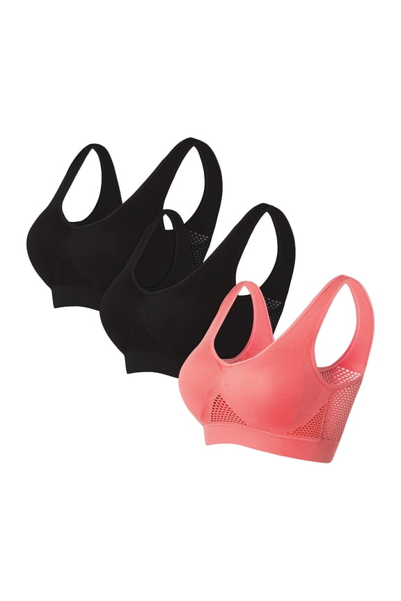 Womens Wire-Free Bralette 3 Pack, Seamless Sleep & Lounge Bra, Ultra Comfort Breathable Yoga Bralette for Women, Plus Size S-5XL, Watermelon Red,Size 5XL