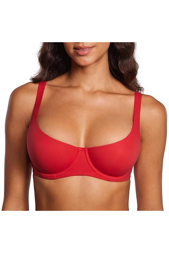 Womens Wirefree Molded Cup Bra,Wide Straps Full Coverage Smooth Fabric Support Red 34E