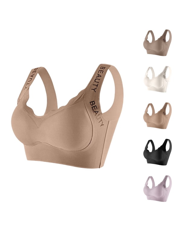 Womens Wireless Bra, Light Support Full Coverage Seamless Underwear, Pullover & Wide Straps Design, Comfort Everyday Bra | VerBelle,Khaki 3XL