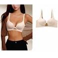 thumbnail image 1 of Womens Wireless Bra No Underwire Seamless Push Up Bra Comfort Full Coverage Padded Soft Vneck Everyday Bralette Beige L, 1 of 5
