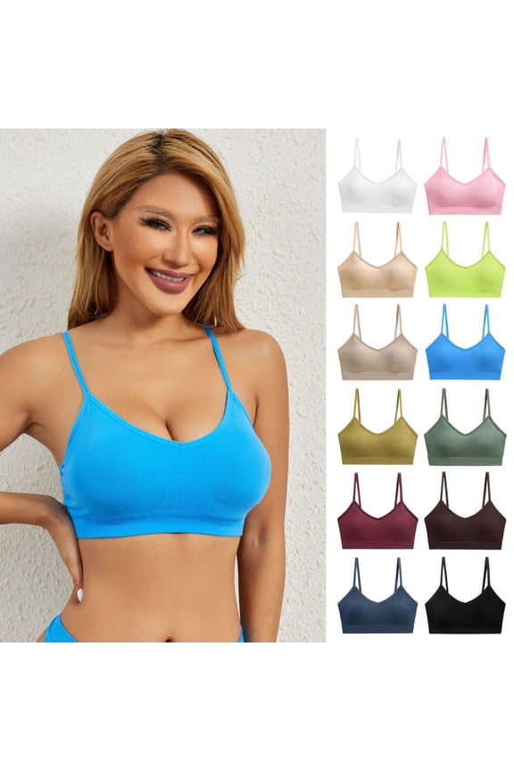 Womens Wireless Bra Ribbed Seamless V Neck Bralette Spaghetti Strap Wireless Yoga Sports Bras 2026 Fluorescent Green L