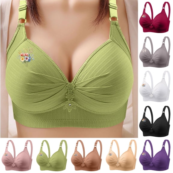 Womens Wireless Bra, Smooth Comfort Full-Coverage T-Shirt Bra Push-up Breathable Daily Underwear Small Print Bra