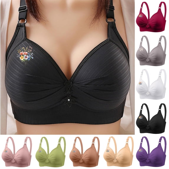 Womens Wireless Bra, Smooth Comfort Full-Coverage T-Shirt Bra Push-up Breathable Daily Underwear Small Print Bra