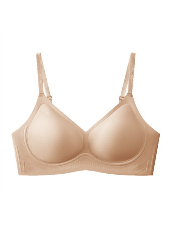 Womens Wireless Bra ,Thin Cup Gathered Bra,Adjustable Thin Shoulder Strap Soft underwear ,Solid Color Breathable Bra Beige XXL