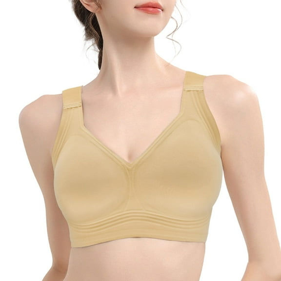 Womens Wireless Bras Comfortable Push Up Bra Plus Size No Underwire Deep V Bras for Women T-Shirt Everyday Full Coverage Supportive Back Smoothing Sports bra Beige 4XL