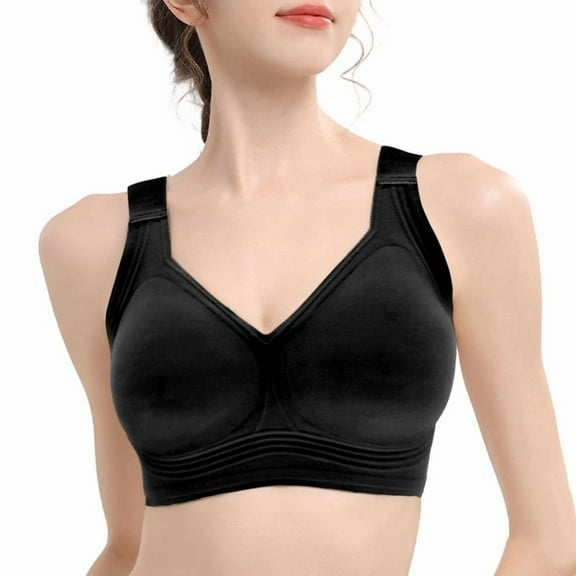 Womens Wireless Bras Comfortable Push Up Bra Plus Size No Underwire Deep V Bras for Women T-Shirt Everyday Full Coverage Supportive Back Smoothing Sports bra Black 3XL