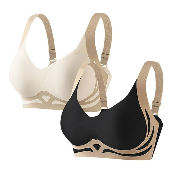 Womens Wireless Bras Comfortable Push Up Bra No Underwire Bra Push Up Bra Ndbuld Women's Solid Color Color Blocking Lifting Gathering Folding Sagging Bra Lingerie For Women Daily Bra Beige XXL